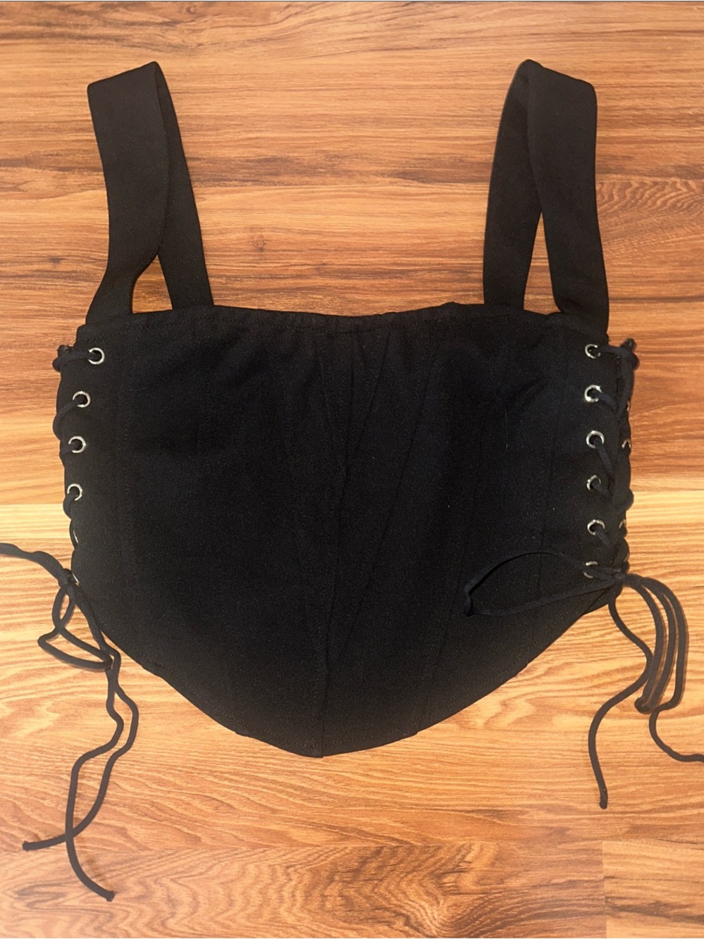 Black Lace-Up Corset Crop Top